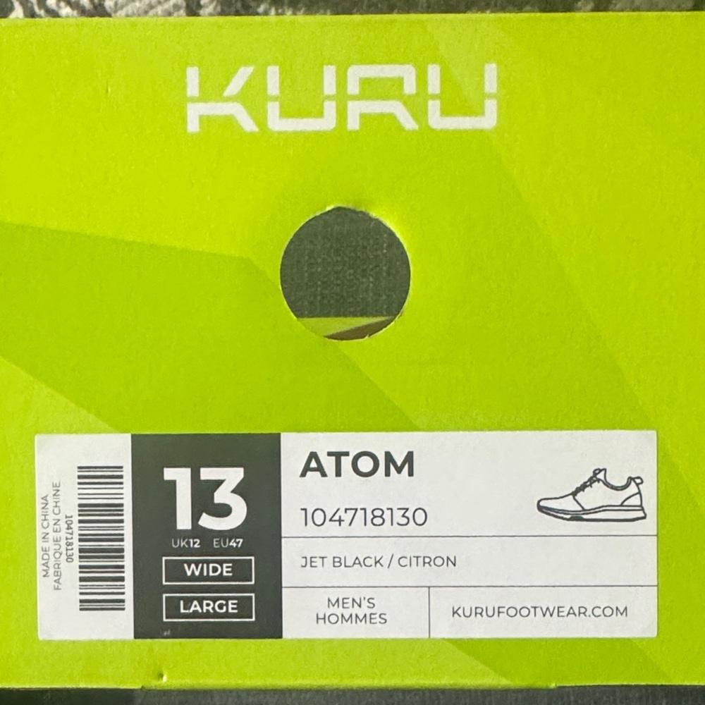 KURU Atom Men's Shoes - Jet Black and Citron Size 13 Wide - Picture 2 of 12